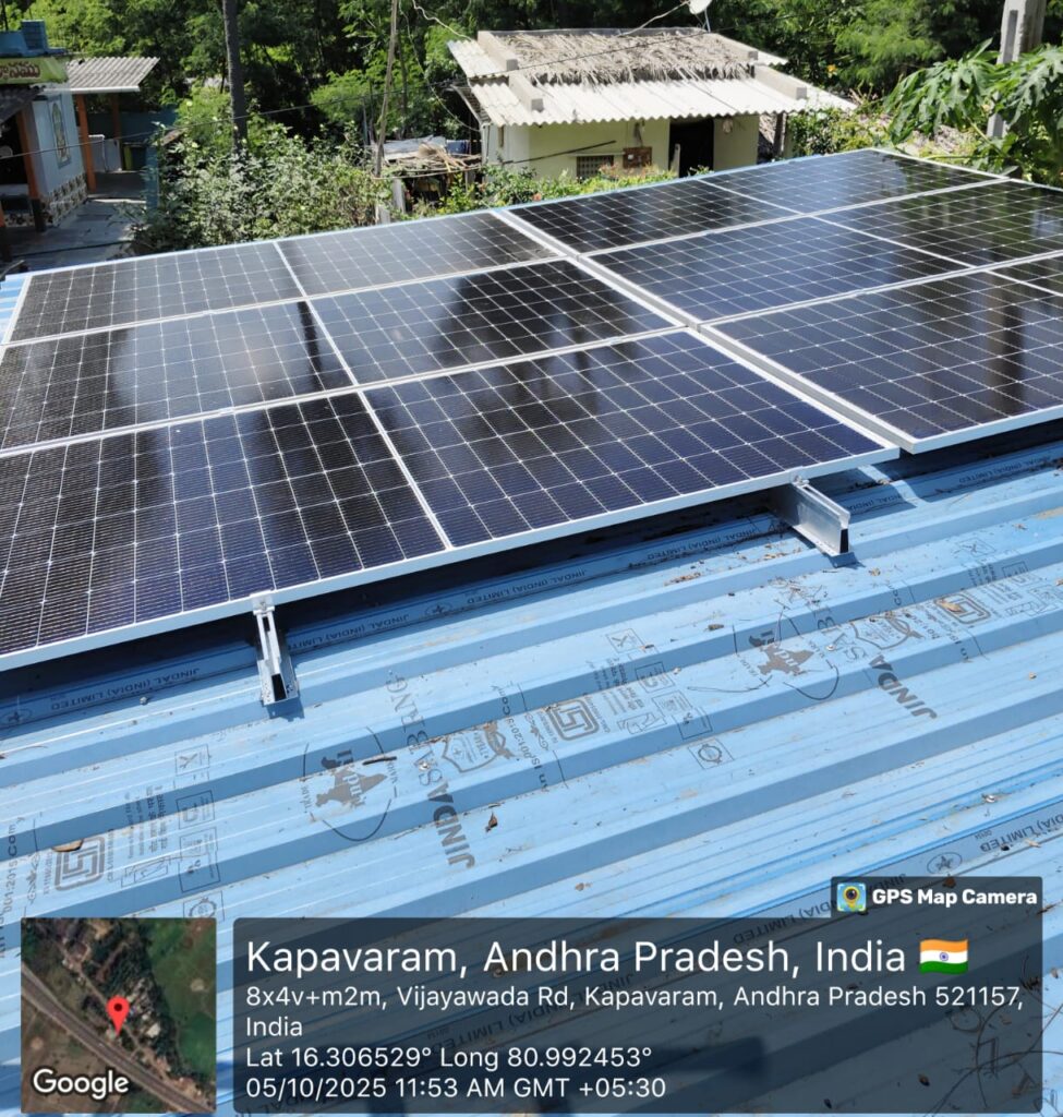 Solar System Installation on Shed Roof Near Vijayawada